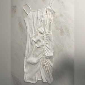 White ruched ribbed dress